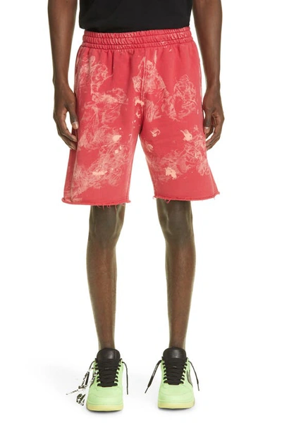 Shop Off-white Bleached Sweat Shorts In Red/ White