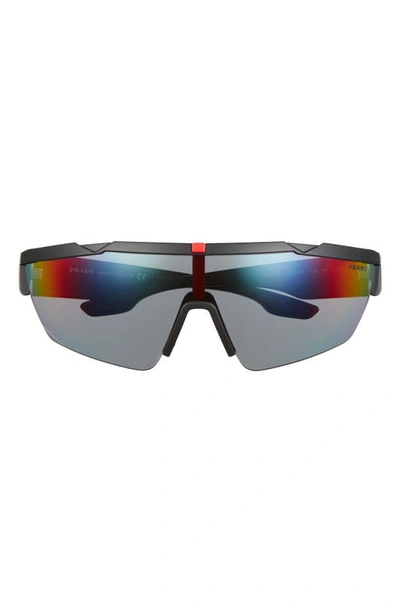 Shop Prada 170mm Mirrored Shield Sunglasses In Black Rubber/ Dark Grey