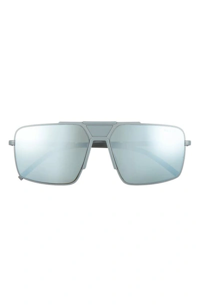 Shop Prada 59mm Mirrored Rectangular Sunglasses In Matte Allum/ Green Mirror Sil