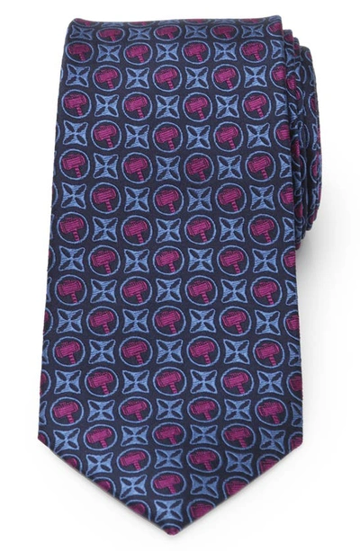 Shop Cufflinks, Inc X Marvel Thor Hammer Neat Silk Tie In Blue