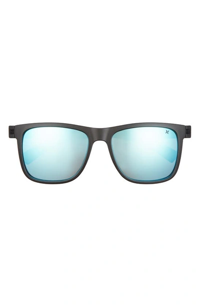 Shop Hurley New Schoolers 56mm Polarized Square Sunglasses In Matte Blk/blue/ Smoke Base