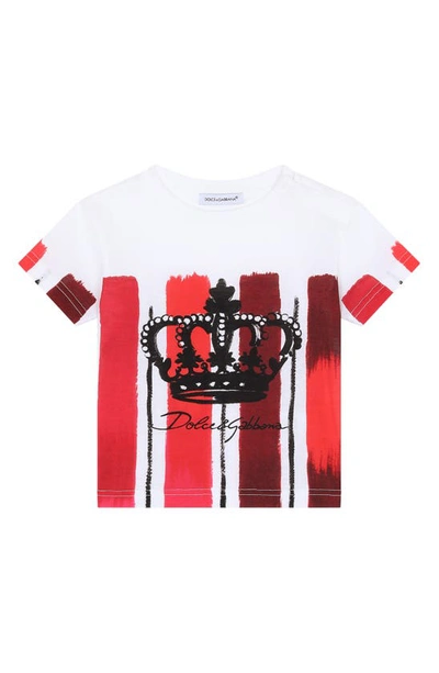 Shop Dolce & Gabbana Kids' Stripe Crown Logo Graphic Tee In Pennellate Fdo Rosso