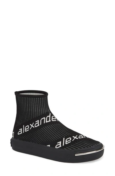 Shop Alexander Wang Pia Logo Sock Sneaker In Black