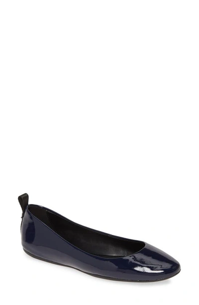 Shop Karl Lagerfeld Vada Flat In Navy Patent Leather