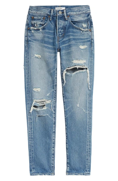 Shop Moussy Vintage Bowie Ripped Tapered Leg Jeans In Blue