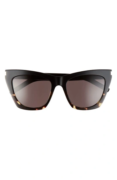Shop Saint Laurent Kate 55mm Cat Eye Sunglasses In Black Yellow Havana/ Black