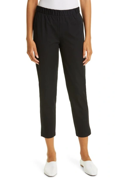 Shop Eileen Fisher Organic Stretch Cotton Slit Hem Ankle Pants In Black2