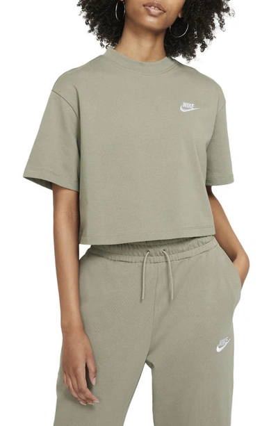 Shop Nike Sportswear Short Sleeve Jersey Crop Top In Light Army/white