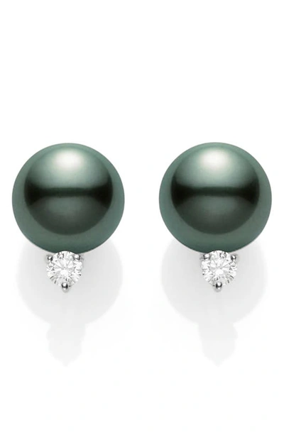 Shop Mikimoto Black South Sea Pearl & Diamond Stud Earrings In D0.20 Gvs 18kwg