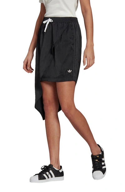 Shop Adidas Originals 3-stripes Asymmetric Satin Skirt In Black