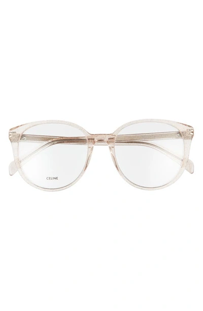 Shop Celine 54mm Round Reading Glasses In Transparent Rose/ Brown