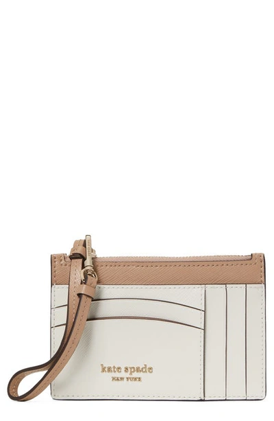 Shop Kate Spade Spencer Leather Wristlet Card Case In Parchment/ Raw Pecan