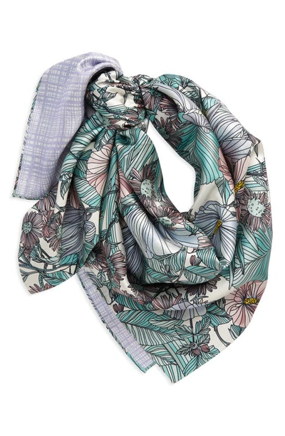 Shop Tory Burch Hibiscus Reversible Print Silk Square Scarf In White Lavender