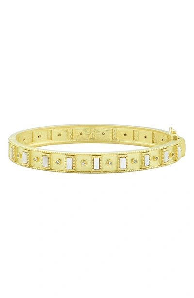 Shop Freida Rothman Celestial Hinge Bangle In Gold/ Mother Of Pearl