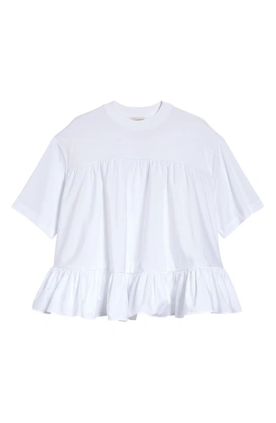 Shop Alexander Mcqueen Ruffle Cotton Jersey T-shirt In Ivory / White