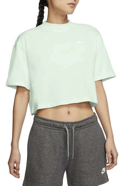Shop Nike Sportswear Short Sleeve Jersey Crop Top In Barely Green/white