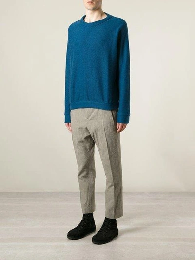 Shop The Elder Statesman Cooked Cashmere Herring Crew Neck In Pacific