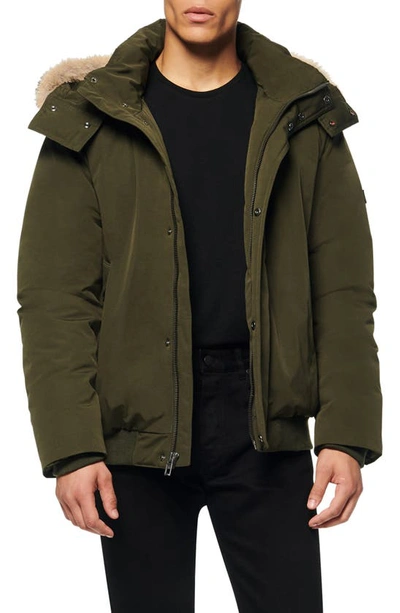 Shop Andrew Marc Adephi Down Bomber Jacket With Genuine Fox Fur Trim In Olive