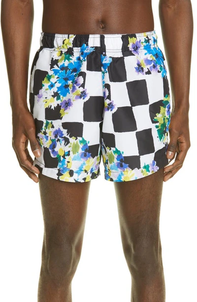 Shop Off-white Check Floral Swim Trunks In Multicolor