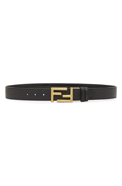Shop Fendi Ff Logo Buckle Reversible Leather Belt In Ebony Ottone Sat