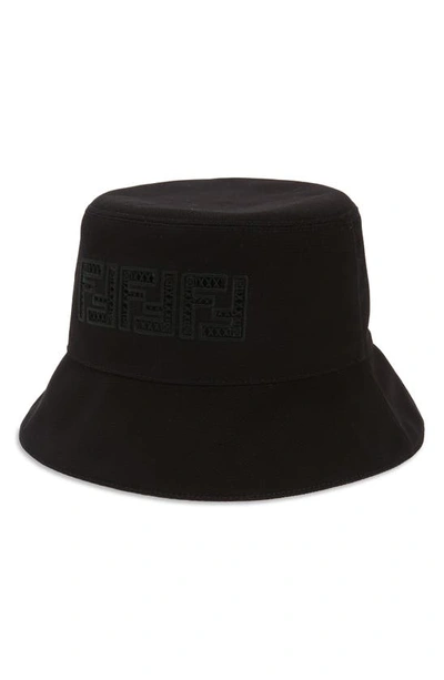 Shop Fendi Ajour Ff Logo Canvas Bucket Hat In Black