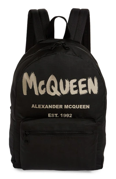 Shop Alexander Mcqueen Metropolitan Mcqueen Graffiti Backpack In Black/ Ivory