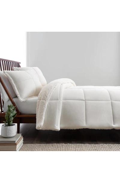 Shop Ugg Blissful Reversible Quilted Fleece Comforter & Sham Set In Snow