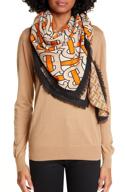 Shop Burberry Monogram Horseferry Print Cashmere Scarf In Bright Orange