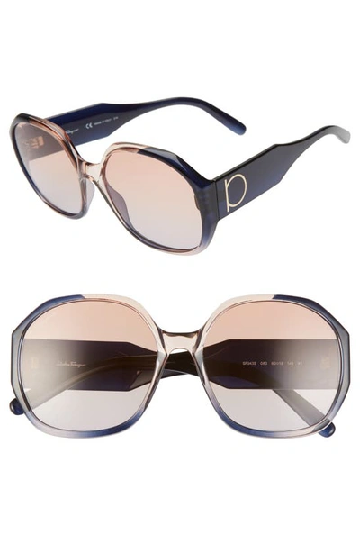 Shop Ferragamo Gancio 60mm Geometric Sunglasses In Grey Rose Gradient