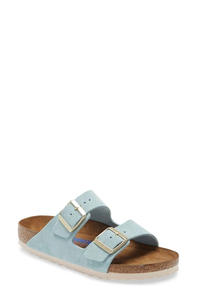 Shop Birkenstock Arizona Soft Slide Sandal In Light Blue Suede