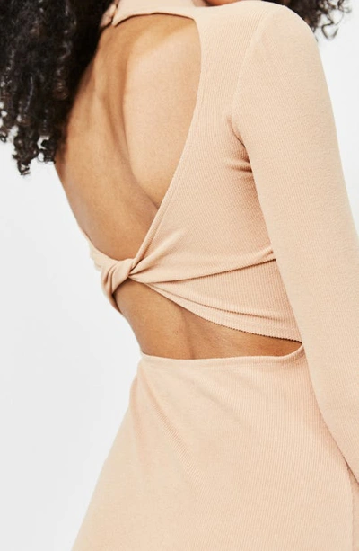 Shop 4th & Reckless Hutton Mock Neck Body-con Dress In Nude Jersey