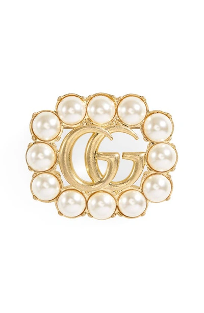 Shop Gucci Gg Imitation Pearl Brooch In Gold