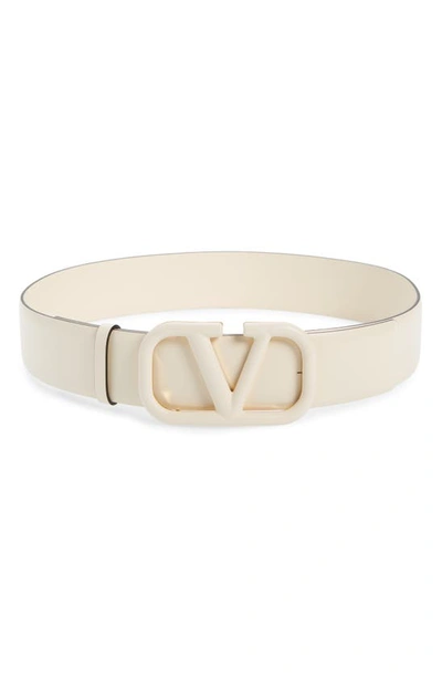 Shop Valentino Vlogo Buckle Leather Belt In Light Ivory