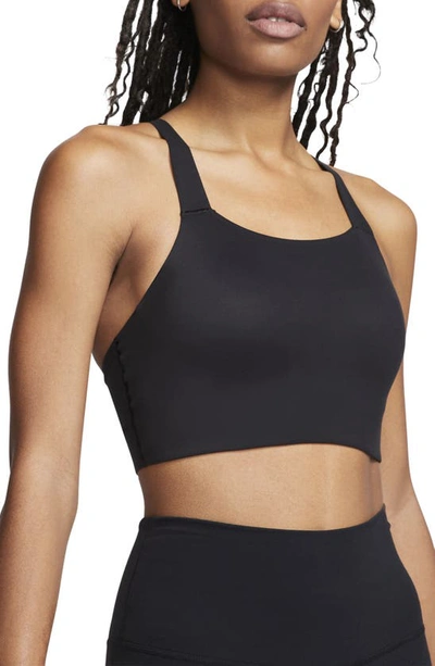 Shop Nike Swoosh Luxe Sports Bra In Black/ Dark Smoke Grey