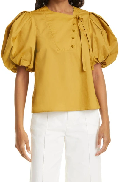 Shop Ulla Johnson Elise Puff Sleeve Cotton Top In Tobacco