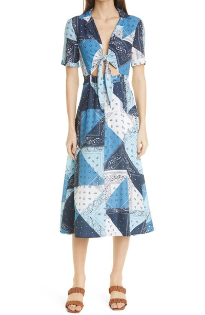 STAUD GIORGIANA TIE FRONT CUTOUT MIDI DRESS 304-7467