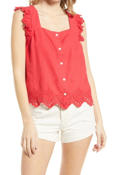 Madewell Eyelet Ruffle Strap Button-up Tank Top In Americana Red