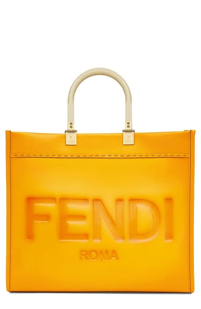Shop Fendi Medium Sunshine Leather Shopper In Clementine