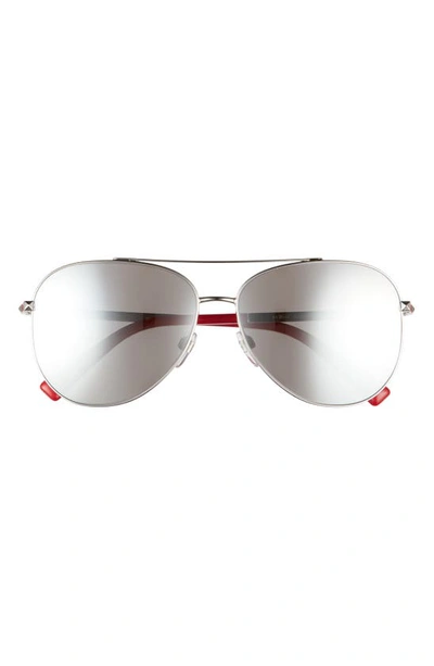 Shop Valentino Havana Gold 60mm Aviator Sunglasses In Silver/ Mirror Silver