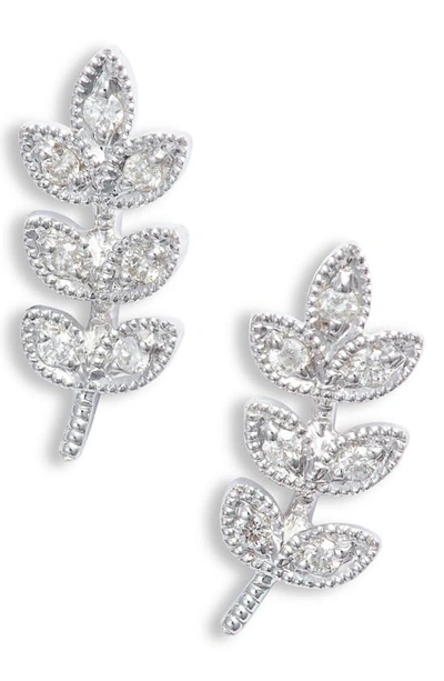 Shop Meira T Diamond Leaf Stud Earrings In White Gold