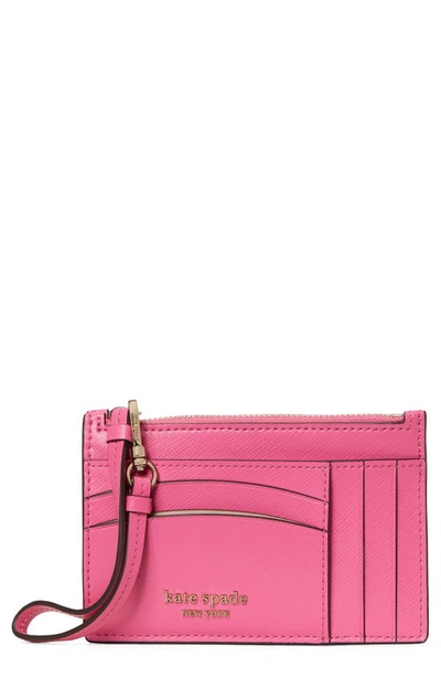 Shop Kate Spade Spencer Leather Wristlet Card Case In Crushed Watermelon