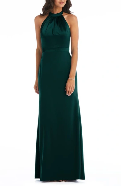 Shop After Six Halter Neck Charmeuse & Crepe Gown In Evergreen