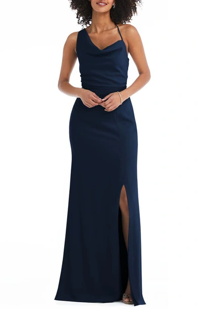 Shop After Six Draped Cowl Neck Trumpet Gown In Midnight