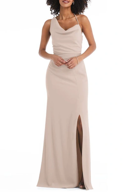 Shop After Six Draped Cowl Neck Trumpet Gown In Cameo