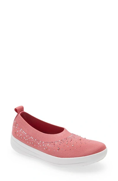 Shop Fitflop Uberknit™ Crystal Ballerina Slip-on Sneaker In Deep Pink Fabric