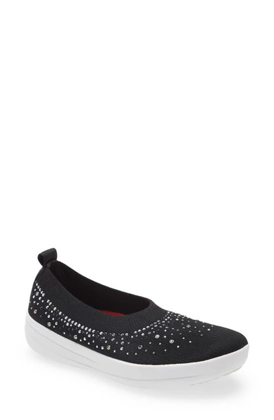 Shop Fitflop Uberknit™ Crystal Ballerina Slip-on Sneaker In Black Fabric