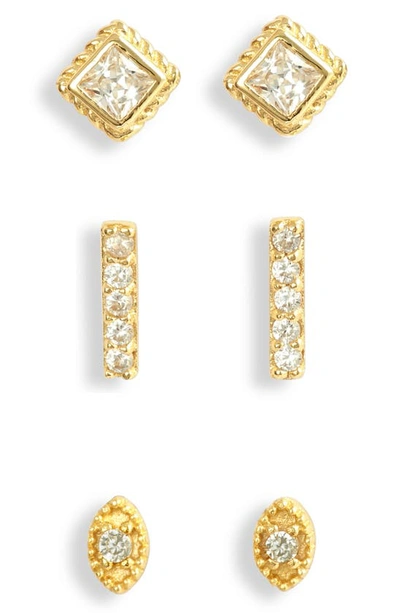 Shop Argento Vivo Sterling Silver Set Of 3 Assorted Earrings In Gold/ Gold