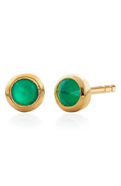 Shop Monica Vinader Mini Green Onyx Stud Earrings In Gold