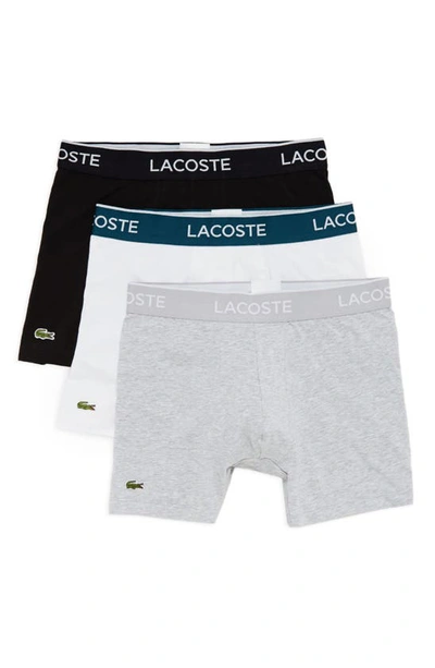 Shop Lacoste 3-pack Casual Boxer Briefs In Black/ White-silver Chine