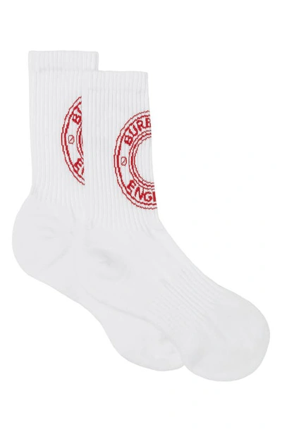 Shop Burberry Circle Logo Crew Socks In White / Red
